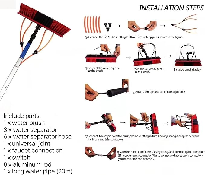 Window Cleaning Poles Water Fed Pole Kit for Solar Panel Cleaner and Outdoor High Washing Extendable Window Cleaning Conservatory Roof Cleaner(30FT/9M)