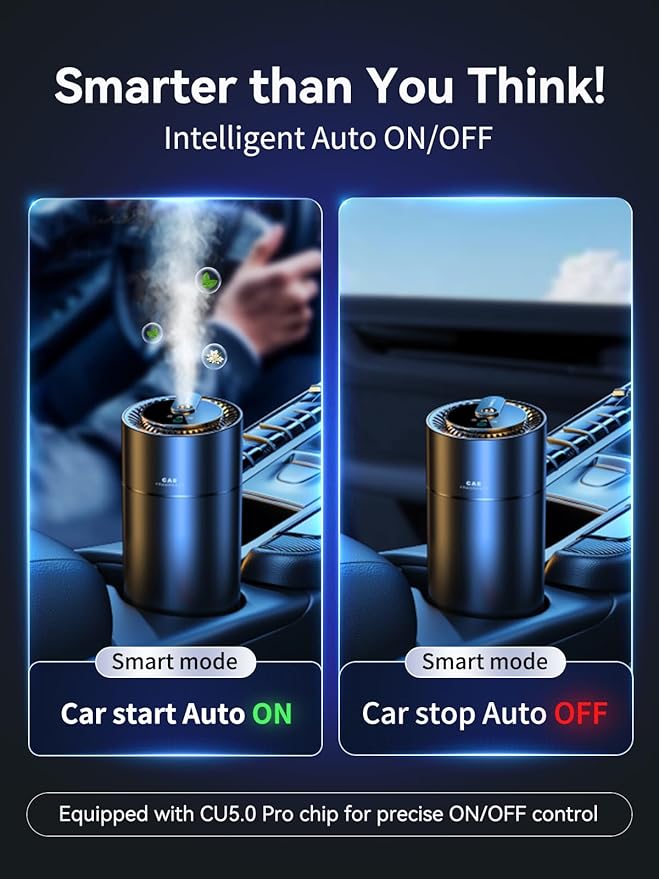 Ceeniu Smart Car Air Fresheners New Smell Experience By Ultrasonic mist Auto On/Off Natural Fragrance Lasts for 4 Months Adjustable Built-in Battery Car freshener