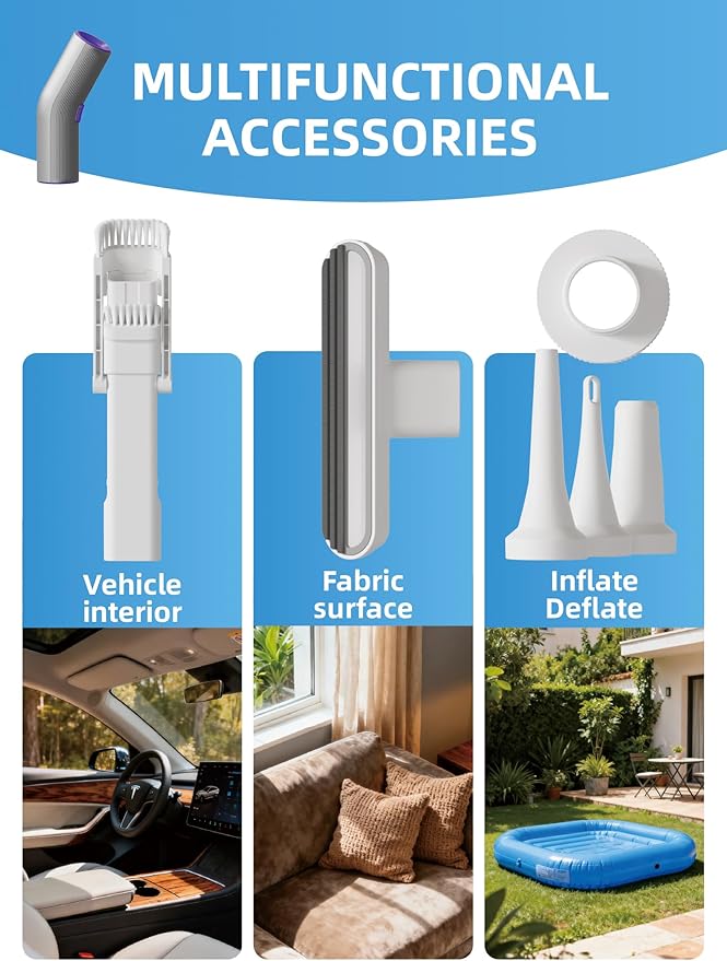 Cordless Car Vacuum 4-in-1 Portable Mini Handheld Vacuum Cleaner with 15000pa High Power 2 Suction Modes &amp Multi-Nozzles for Car Home Office Pet Silver