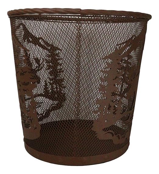 Ebros Rustic Moose Deer Roaming Pine Trees Forest by The Mountains Rust Finish Metal Wire Waste Basket Bin 13 Wide Bear Home and Bathroom Accent Western Country Cabin Lodge Decorative Trash Can