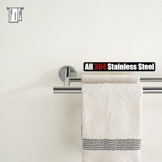 JQK Chrome Towel Bar 24 Inch 304 Stainless Steel Thicken 0.8mm Double Bath Towel Rack for Bathroom Towel Holder Polished Chrome Wall Mount Total Length 27.16 Inch TB100L24-CH