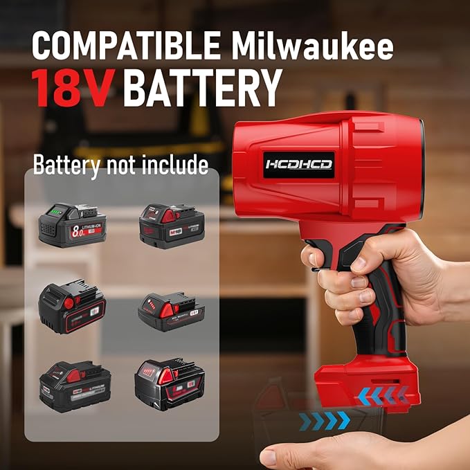 Cordless Leaf Blower Milwaukee M18 18V Battery580000RPM Turbo Jet Blower with 4 Nozzles Lightweight Handheld Blower for Patio Lawn Yard Leaves Dust Garage &amp Snow Cleaning (No Battery)