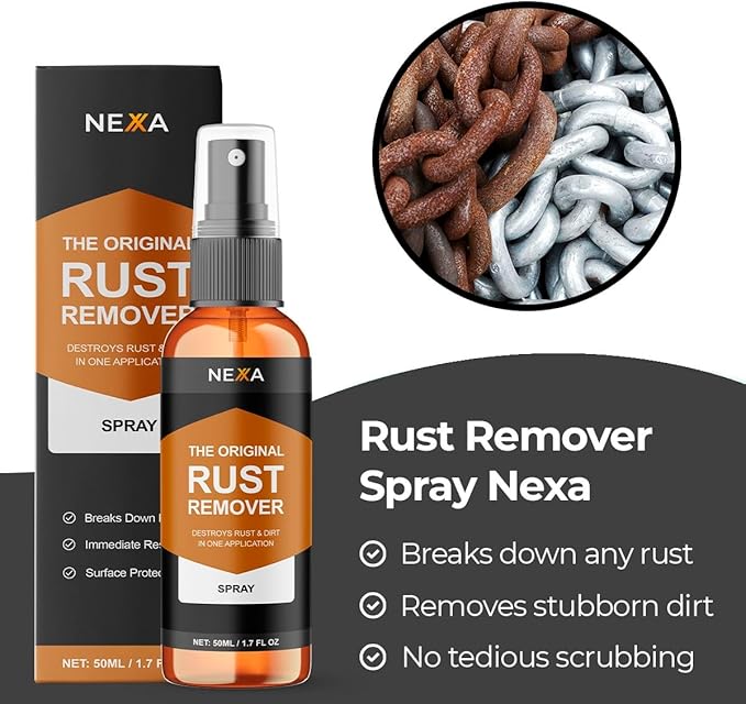 NEXA Rust Remover Spray (50ml) – Fast-Acting Metal Cleaner for Light Rust Grease | No Heavy Scrubbing | Multi-Surface Use for Tools Auto Parts &amp Appliances