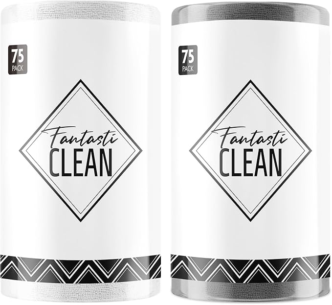 Fantasticlean Microfiber Cleaning Cloth Roll -150 Pack Tear Away Microfiber Towels 12 x 12 Reusable Washable Ultra Absorbent Dishcloth for All-Around Cleaning Supplies (White &amp Dimgrey)