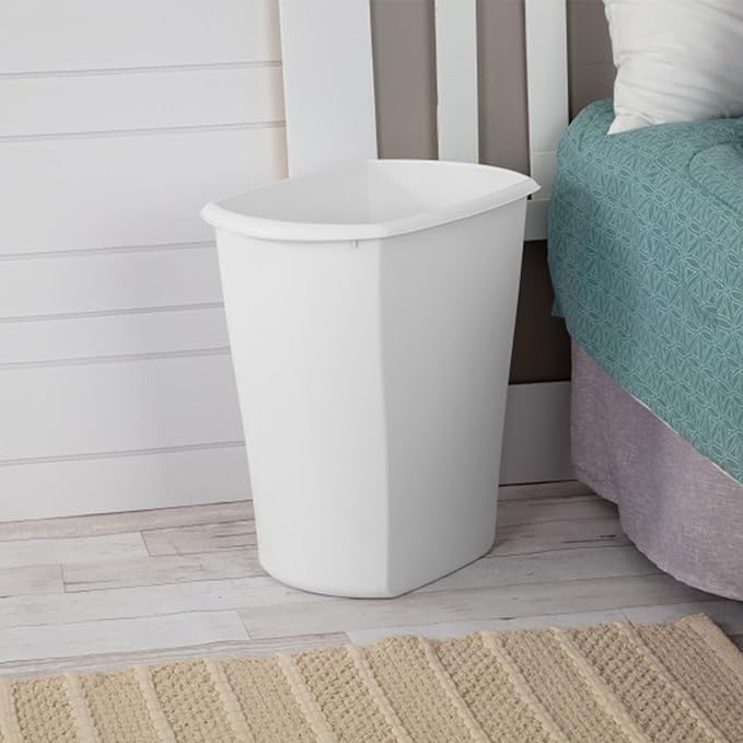 Sterilite 5.5 Gallon Rectangular Wastebasket Open-top Medium Sized Trash Can for the Bathroom Bedroom or Office White 6-Pack