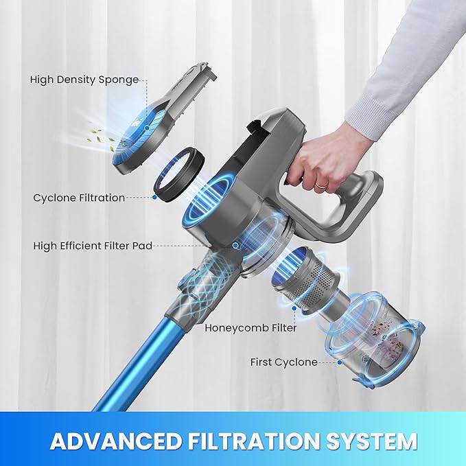 N3K Blue Silver Cordless Vacuum Cleaner with Dual-Mode Suction and Cyclonic Filtration System
