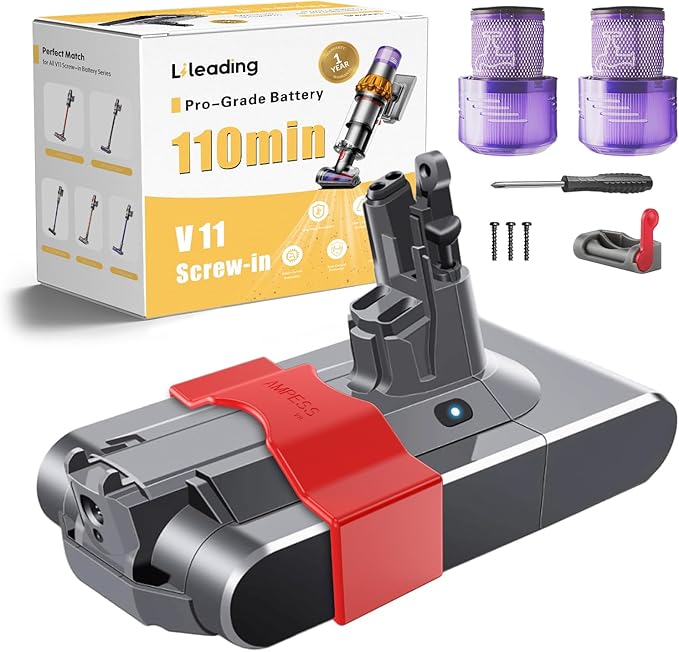 V11 110-Min Runtime Screw Battery Replacement: with Samsung Battery Cell Compatible with Dyson V11 Animal Torque Drive Models SV14 970145-02 Includes 2 Filters Battery Lock &amp Charger