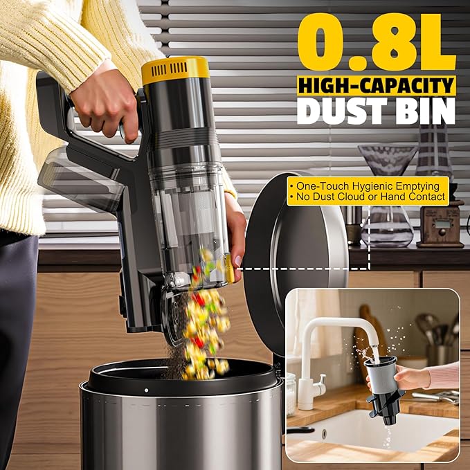 LIVOWALNY Cordless Vacuum Cleaner Compatible with DeWalt 20V Battery 350W Brushless 40kPa Suction 0.8L Dual Dust Cup LED Floor Brush &amp 180° Flex Wand for Hardwood &amp Carpet (Battery Not Incl