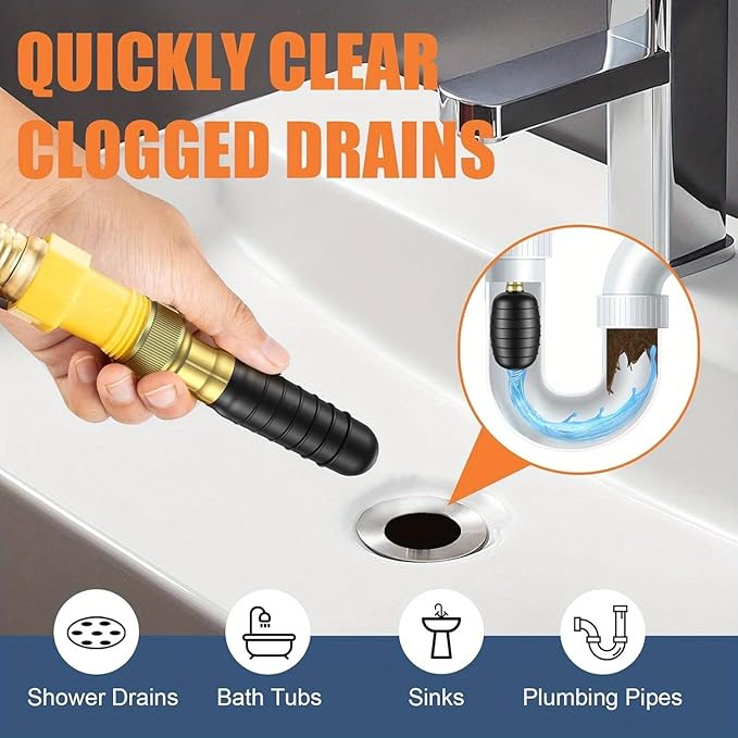 3-Piece Drain Bladder Kit Drain Cleaning Fits 1“ to 6” Pipes Unclogger for Bathroom Sinks Showers