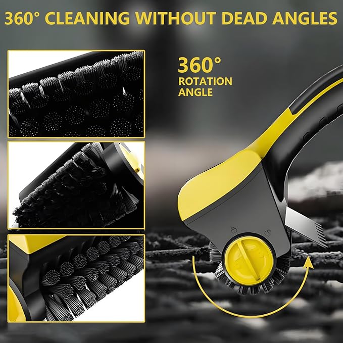 Grill Cleaning Robot BBQ Grill Cleaner Built-in Water Tank and 2600mAh Battery with 2 12.4cm Removable Brush Head 360° Rotation One-Touch Water Spray for Grills Kitchens Bathrooms