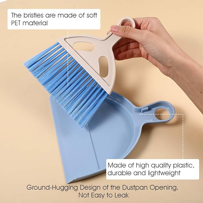 9 Pack Mini Dust Pan and Brush Set Small Hand Broom and Dustpan Set with Handle - 3 Colors Plastic Cleaning Tools for Desk Table Keyboard Car Pet Food Crumbs