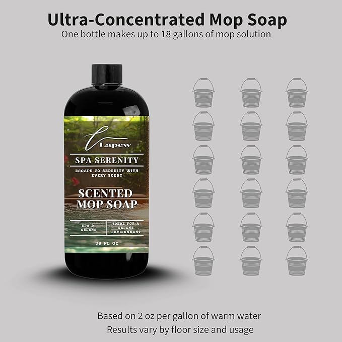 Lapew Spa Serenity Scented Mop Soap - Luxury Floor Cleaner Concentrate for Mopping Tile Laminate Vinyl &amp Hardwood | Streak-Free Low-Foam | 36 oz