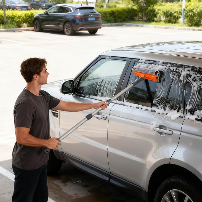 Eazer 46'' Professional Window Cleaner Tool 2-in-1 Rotatable Squeegee for Window Cleaning Kit Window Washing Equipment Kit with Threaded Extension Pole(20''-46'') for Shower/Windshield.