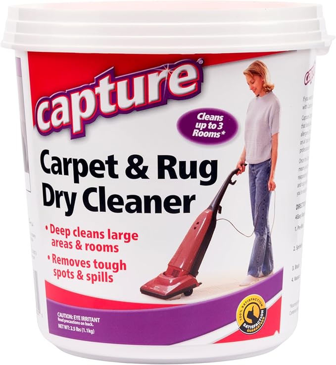 Capture Carpet &amp Rug Dry Cleaner w/Resealable lid - Home Car Dogs &amp Cats Pet Carpet Cleaner Solution - Strength Odor Eliminator Stains Spot Remover Non Liquid &amp No Harsh Chemical (2.5