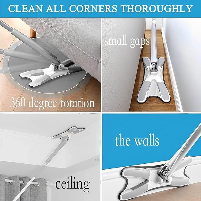 Microfiber Mop Easy Squeeze and Spin Mop Easy Squeeze Mop.lt is-Suitable forCleaning of Kitchen-Hardwood-Floors Marble Tiles Laminate-Floors. Includes 2Replacement mop-Pads-(Grey)