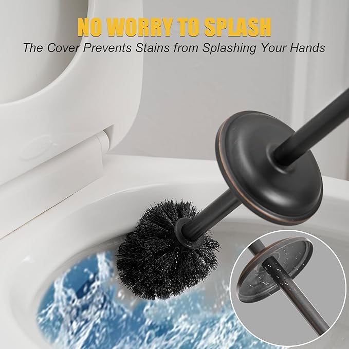 BESy Toilet Brush and Holder Toilet Cleaner Bowl Set with Two Brush with Extra Long Handle Durable Bristles Toilet Scrubber and Covered Holder Drip-Proof Stainless Steel Oil Rubbed Bronze
