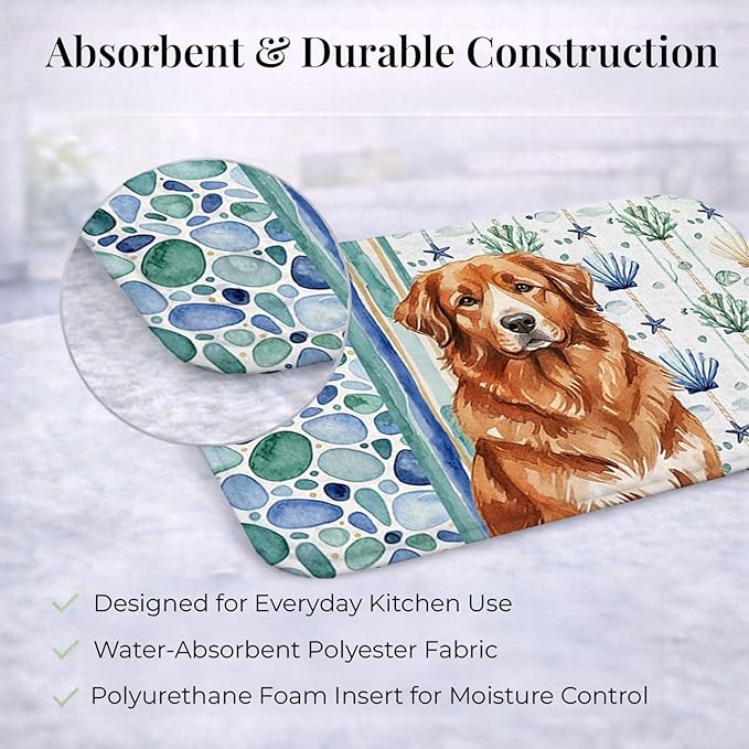Caroline's Treasures Reddish Brown Great Pyrenees Coastal Sea Glass Dish Drying Mat Absorbent Dish Drying Mat Pad for Kitchen Counter Dish Drainer Mat for Countertop 14 x 21 Multicolor