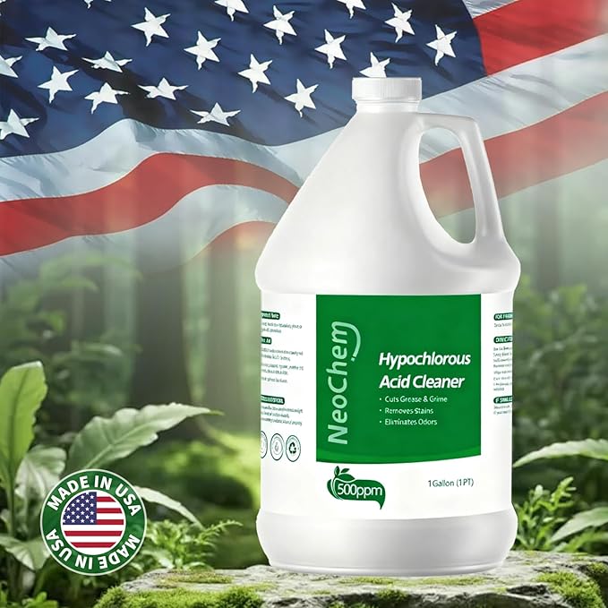 Hypochlorous Acid Spray For Cleaning 500ppm Hypochlorous AcidCuts Grease Removes Stains Eliminates Odors - No Rinse No Harsh Fumes Biodegradable (1Gallon*2)