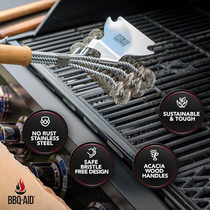 BBQ-AID Grill Brush for Outdoor Grill Bristle Free - 18 BBQ Brush for Grill Cleaning Kit - Safe BBQ Grill Cleaner Brush and Scraper - Stainless Grill Cleaning Brush for Any Grill Grill Accessories