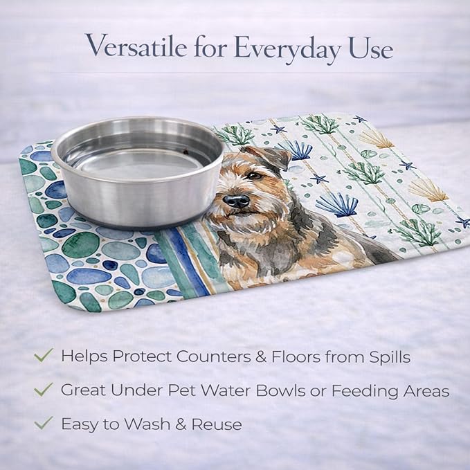Caroline's Treasures Grizzle and Tan Norfolk Terrier Coastal Sea Glass Dish Drying Mat Absorbent Dish Drying Mat Pad for Kitchen Counter Dish Drainer Mat for Countertop 14 x 21 Multicolor