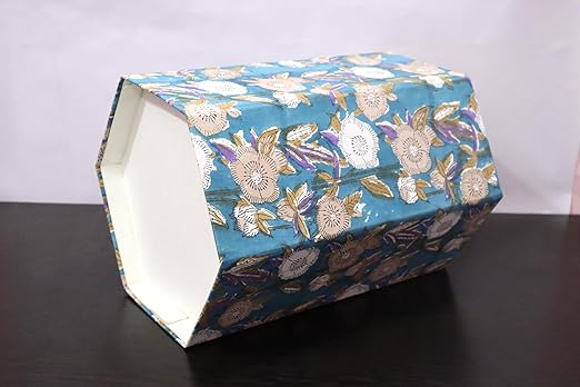 Generic 3.3 Gallon Cotton Hand Block Printed Paper Waste Basket |Small Decorative Trash Can for Housewarming Gifts in Living Room Bedroom Bathroom | Eco-Friendly Plastic-Free (1 CREEM FLOWAR)