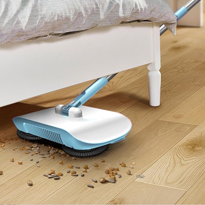 Household Hand Push Sweeper Multi Purpose Mop Broom Dustpan Blue Pink Manual Floor Cleaning Tool for Home Household Hand Push Sweeper (Blue)
