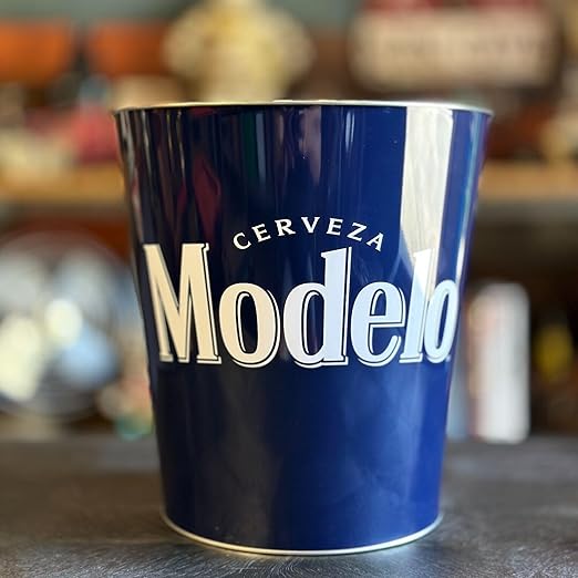 SOTT Modelo Cerveza Tapered Metal Trash Bin Wastebasket Vintage Inspired Retro Home Decor (10.5 Dia x 11 Tall)