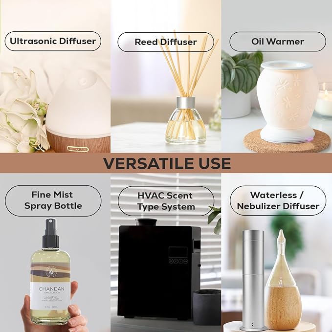 Aroma Country Chandan Diffuser Oil - Luxury Essential Oils for Diffuser Refill &amp Air Freshener Room Spray - Long-Lasting &amp Natural Home Fragrance Sandalwood Scented Oil for Diffusers (8.5 Fl.