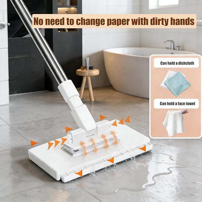 Zero Touch Mini Mop-Snap Grip Mini Mop360°Rotating Head Retractable Gap Dust Cleaner Flat Mops with Locking Head for Kitchen Bathroom Floor Wall (White 10 Cloths)