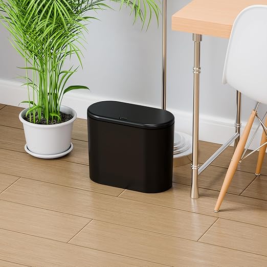 Yieach 3.17 Gallon Thin Small Black Bathroom Trash Can with Lid12L Small Pet/Dog Proof Slim Trashcan and Skinny Covered Trash CanPlastic Covered WastebasketGarbage Can for KitchenOfficeRVBedroom