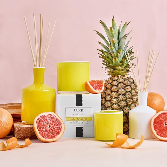 LAFCO New York Signature Reed Diffuser White Grapefruit - 15 oz - Up to 9 Months Fragrance Life - Reusable Hand Blown Glass Vessel - Natural Wood Reeds - Made in The USA
