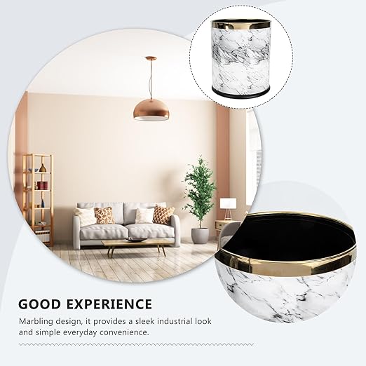 Marbling Wastebasket Plastic Marble Pattern Garbage Can with Mouth Non-Slip Base for Office Home Bathroom Kitchen
