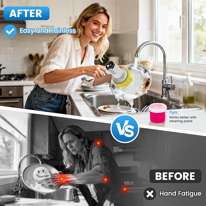 Electric Spin Scrubber for Scrub Daddy/Mommy Goldusk 2-Speed Power Cleaning Brush with Digital Display 4 Replacement Brush Heads Smiley Sponge Wand Handle Dish Wand for Sink/Griddle/Stove/Tub/Tile