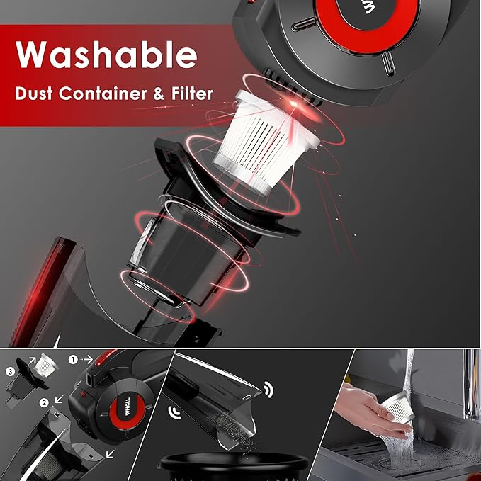 whall Handheld Cordless Car Vacuums Wet and Dry Use 9000Pa Strong Suction Vacuums Rechargeable Portable Vacuum Cleaner with LED Charging Dock Lightweight Mini Vacuum for Car Home and Office Red