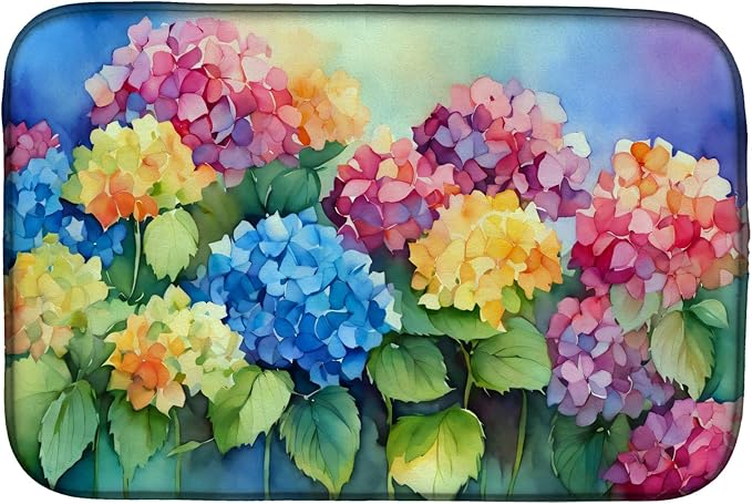 Caroline's Treasures DAC1574DDM Hydrangeas in Watercolor Dish Drying Mat Absorbent Dish Drying Mat Pad for Kitchen Counter Dish Drainer Mat for Countertop 14 x 21 Multicolor