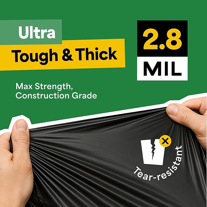 EconoHome 55-60 Gallon Contractor Garbage Bags - 2.8 Mil Extra Thick Heavy Duty Trash Bags for Construction Lawn &amp Yard Cleanup Demo &amp Commercial Use - Made in USA - Extra Large 38x53 - 10