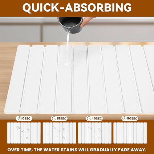 2 Pack Stone Drying Mat for Kitchen Counter Large Diatomaceous Earth Dish Drying Pads 24x16 Ultra Absorbent Quick Dry Foldable Mats for Dishes Cups Matches Any Countertop