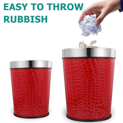 NUOBESTY Retro Trash Can 5L Small Waste Paper Basket Waste Container Bin Garbage Container for Bathroom Bedroom Office(Red)