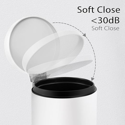 TIPGO Small Trash Can with Lid Soft Close 4.5 Liters / 1.2 Gallon Bathroom Garbage Can Mini Step Trash Bin Stainless Steel Wastebasket for Bathroom Bedroom Office (White)