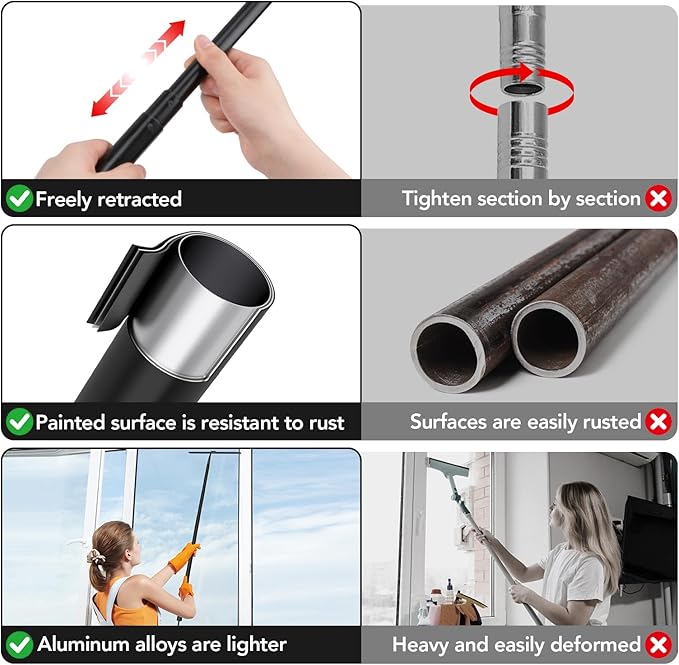 Shower Squeegee for Glass Doors 15-51 Telescopic Shower Squeegee with Long Handle Squeegee for Window Cleaning Extendable Window Cleaner Tool for Tile Walls Sliding Door Floor Car Windshield-BK