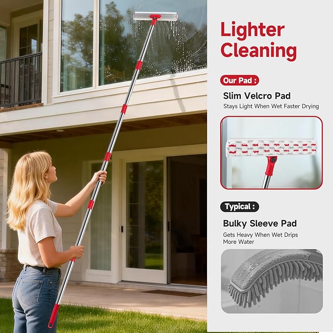 Window Cleaner Tool Set 86.6'' Window Washing Kit with 6-Section Extension Pole Window Cleaning Tool with 2 Sizes of Rubber Squeegees Window Squeegee for Home Car Glass Window Cleaning