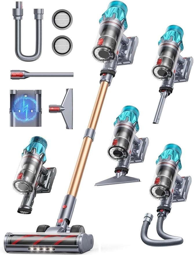 Cordless Vacuum Cleaner 600W/50Kpa Stick Vacuum Cleaners 65 Mins Max Runtime with Charging Dock Self-Standing Handheld Vacuum with Touch Display 6-in-1 Vacuum Cleaner for Carpet/Hard Floor/Pet Hair