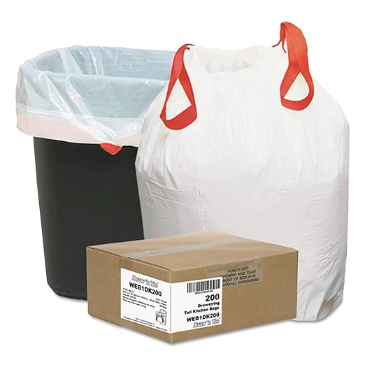 Webster Industries Draw-N-Tie Heavy-Duty Hexene Resin Trash Bags (200 Case) 13 Gallon