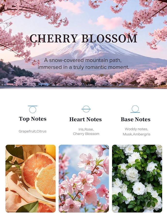 Torras Car Air Freshener CF18 Luxury Perfume Refill Last 6 months Cherry Blossoms Scent Natural French Fragrance with Plant Extracts Diffuser Air Freshener Premium Car Scent