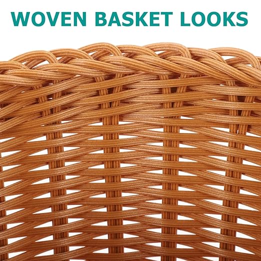 Rattan Trash Can Brown Open-Top Plastic Material 11 x 11 x 11