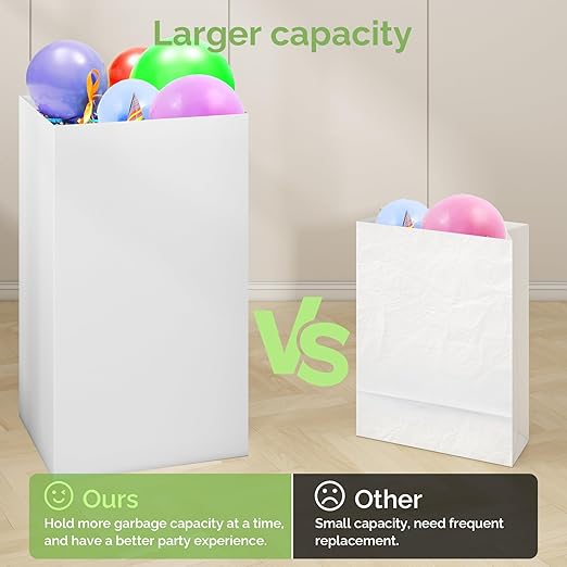 8 Pack Extra Large Disposable Trash Cans Reusable Portable Garbage Can 30 Gallon (30 H x 14 W x 14 D) Extra Thick Recycled Cardboard Portable Garbage Can and Recycling BinsWhite