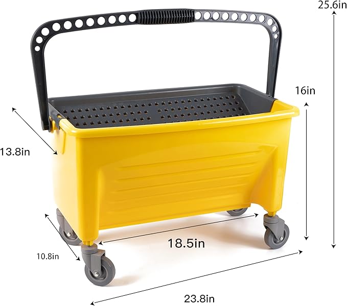 Matthew Cleaning Microfiber Finish Bucket with SievePress Wring Mop Bucket for Microfiber Flat Mops Mop Bucket with Non-Marking Casters Wheels44 Yellow