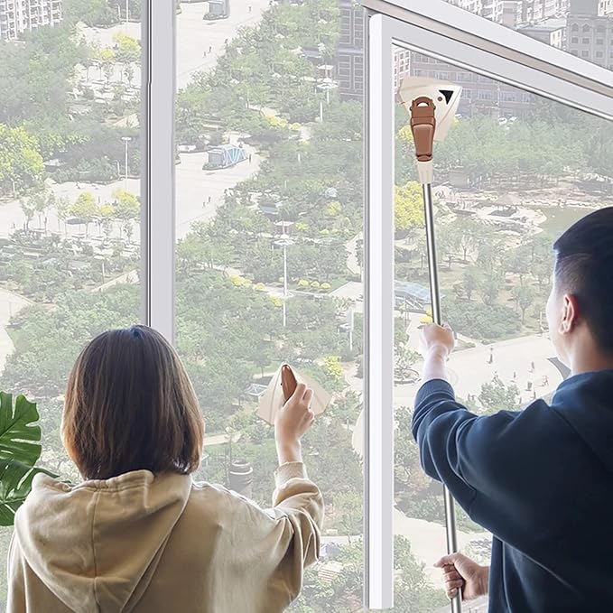 Magnetic Window Cleaner Tool - Double-Sided Wiper for Easy Glass Cleaning with Telescopic Rod