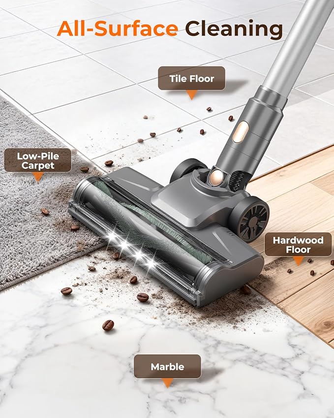 N8 Cordless Vacuum CleanerLightweight Stick Vacuum with Powerful Suction2200mAh Battery40 Mins RuntimeSelf-Standing Rechargeable Vacuum Cleaners for Home Hardwood Floor Carpet Pet Hair (Peach)
