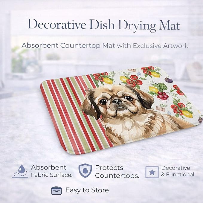 Caroline's Treasures Sable Pekingese Vegetables Dish Drying Mat Absorbent Dish Drying Mat Pad for Kitchen Counter Dish Drainer Mat for Countertop 14 x 21 Multicolor